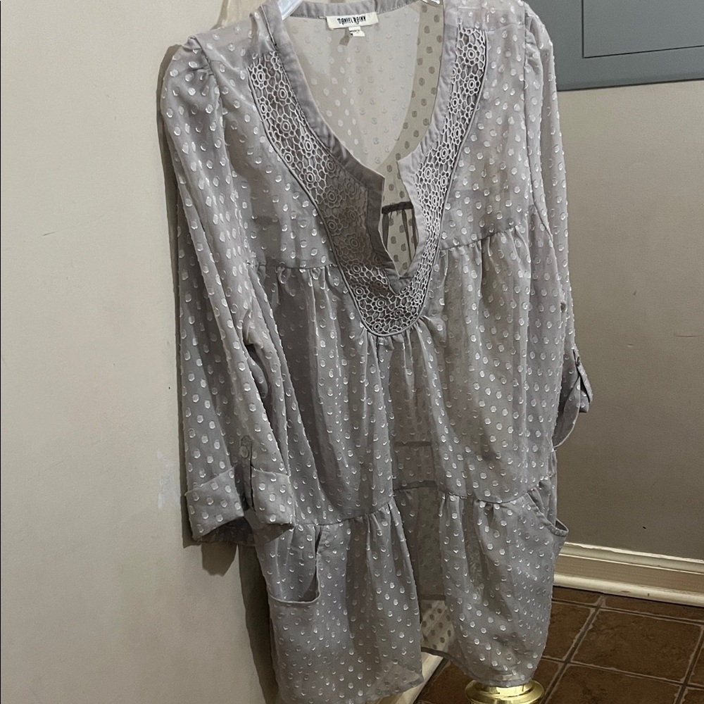 Daniel Rainn Gray Polka Dot Blouse